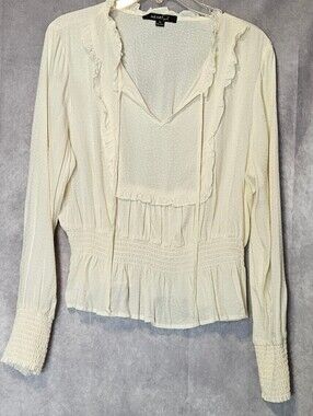Heart Soul Blouse Long Sleeve Cream Ruffle Boho Elastic Waist XL